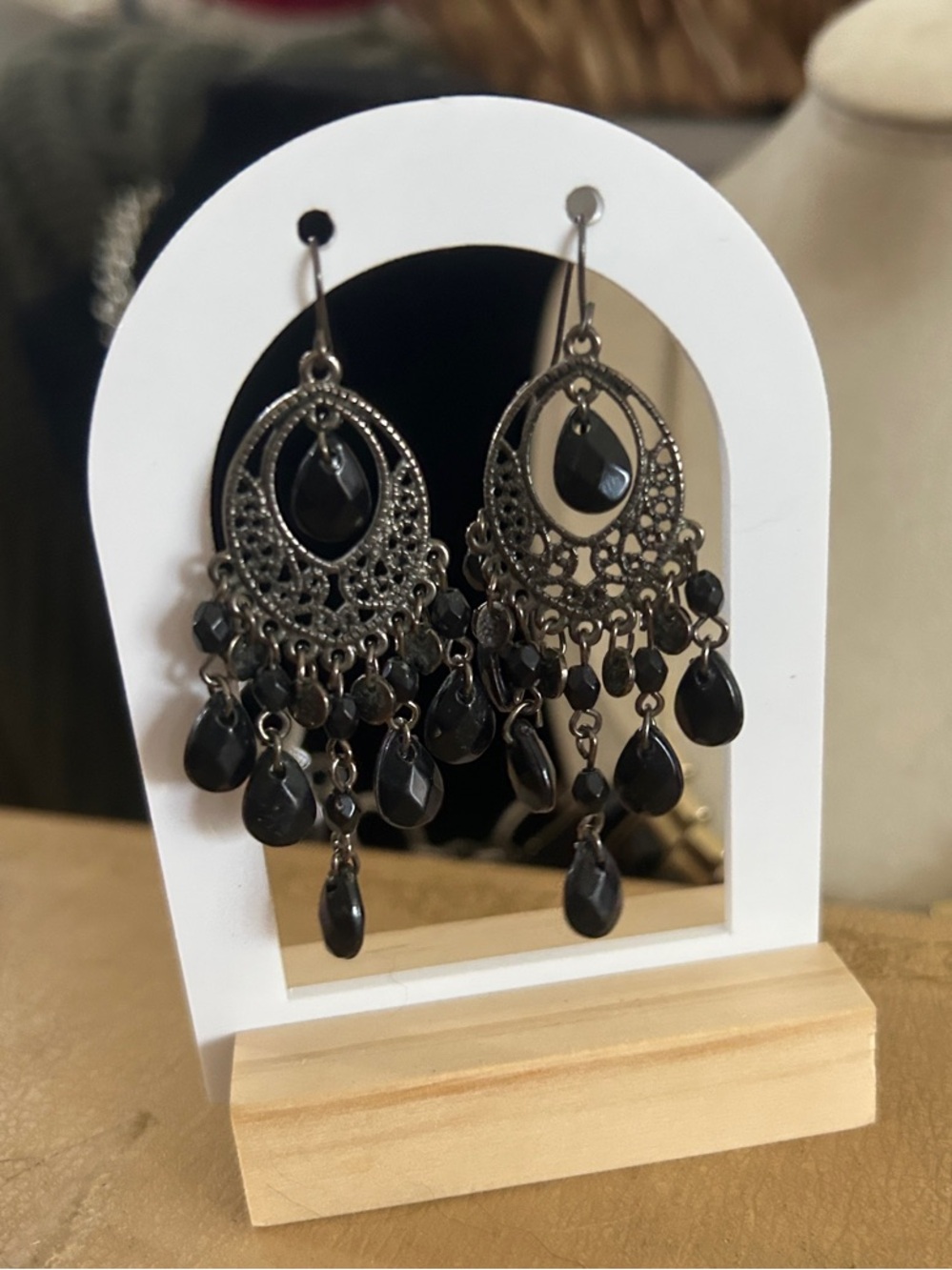 & Other Stories Black Filigree Chandelier Earrings